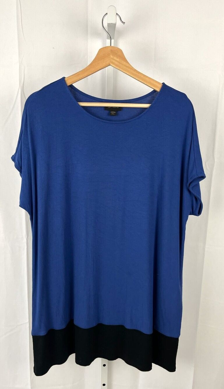 J. JILL Wearever  Petite L PL Top Cap Short Sleeve Tee Tunic Shirt Blue Black
